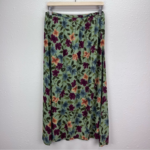 Bottle Green Printed Rayon Maxi Skirt